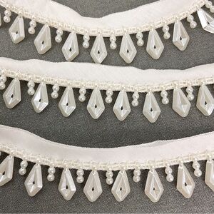 Vintage Ross International sew on pearlized beaded fringe trim 4 yards